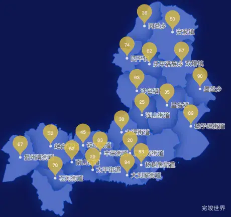 echarts大连市普兰店区geoJson地图水滴状气泡图